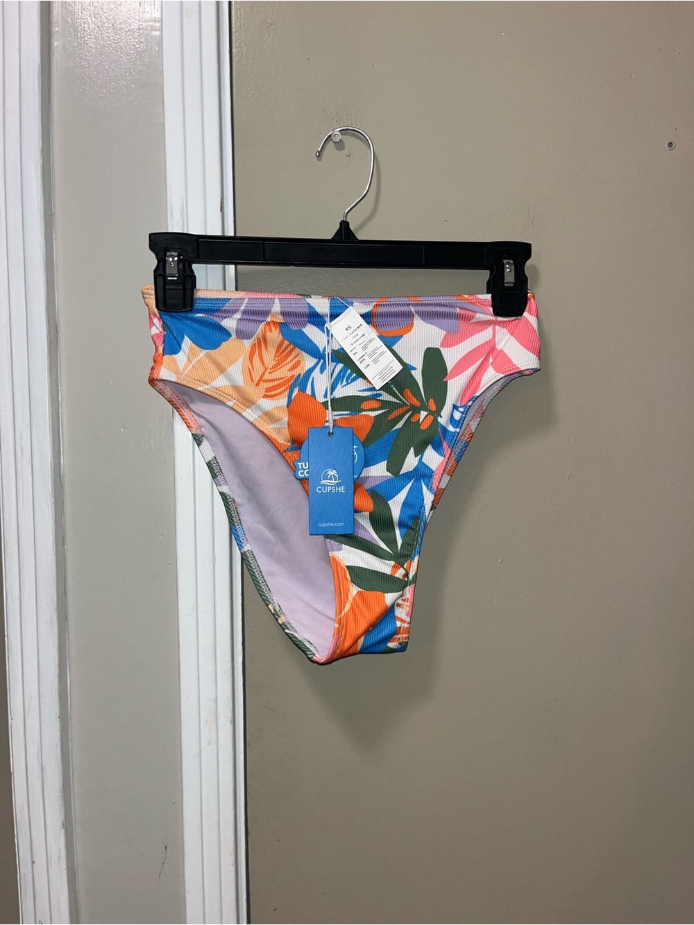 Cupshe Tropical Floral High-Waist Bikini Bottom in Orange, Blue, Green, Pink